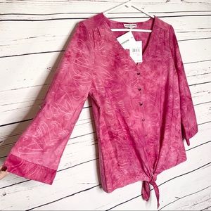 NWT Hudson Harper Pink 3/4 Sleeve Stretch Front Tie Top Size Small Vibrant